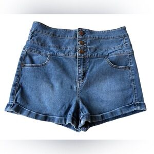 Tinseltown Juniors Denim High Rise Button-Front Shorts